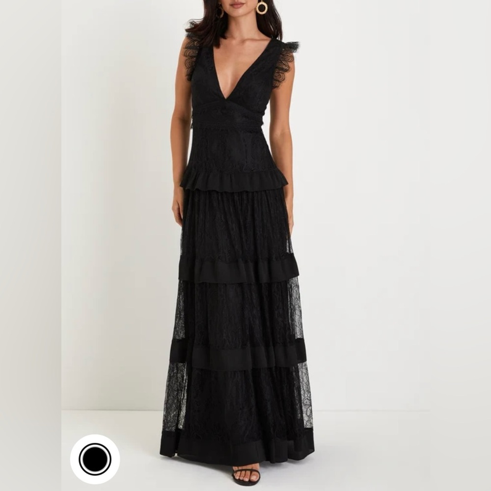 Marvelous Darling Black Lace Ruffled Tiered Maxi Dress Lulus